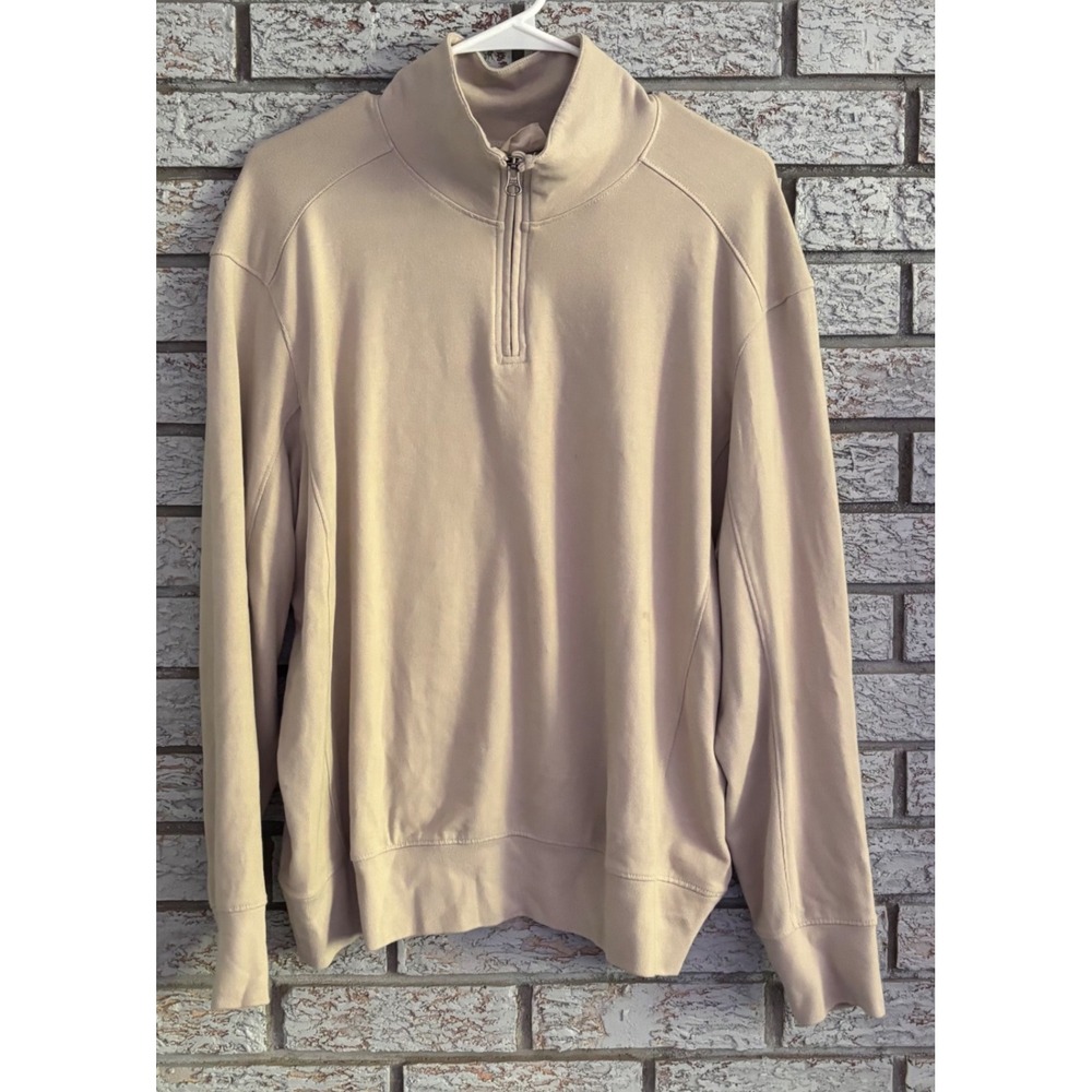 Pact Organic Cotton Quarter Zip Pullover Sweatshirt Tan Beige Mens Large L